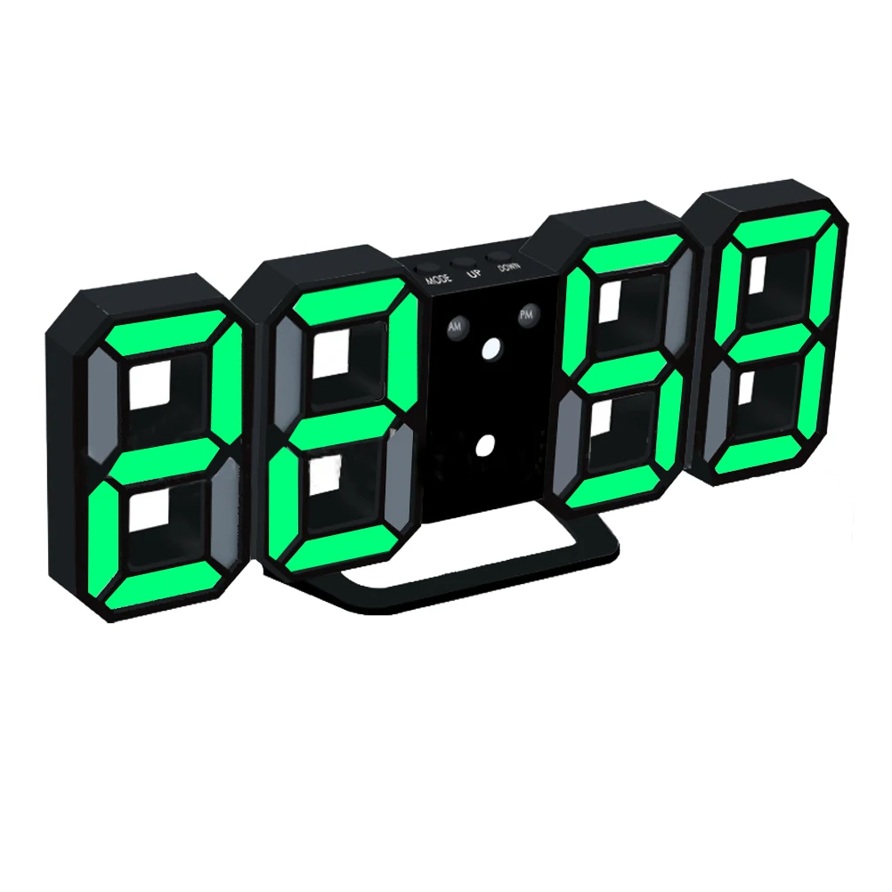 

Adjustable Brightness Wall Clock Digital LED with Huge Numbers Black and Green
