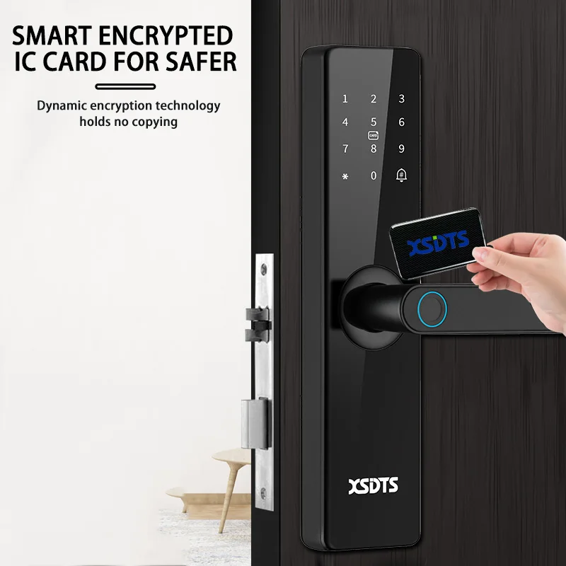 Tuya Wifi Electronic Smart Door Lock With Biometric Fingerprint / Smart Card / Password / Key Unlock/ USB Emergency Charge