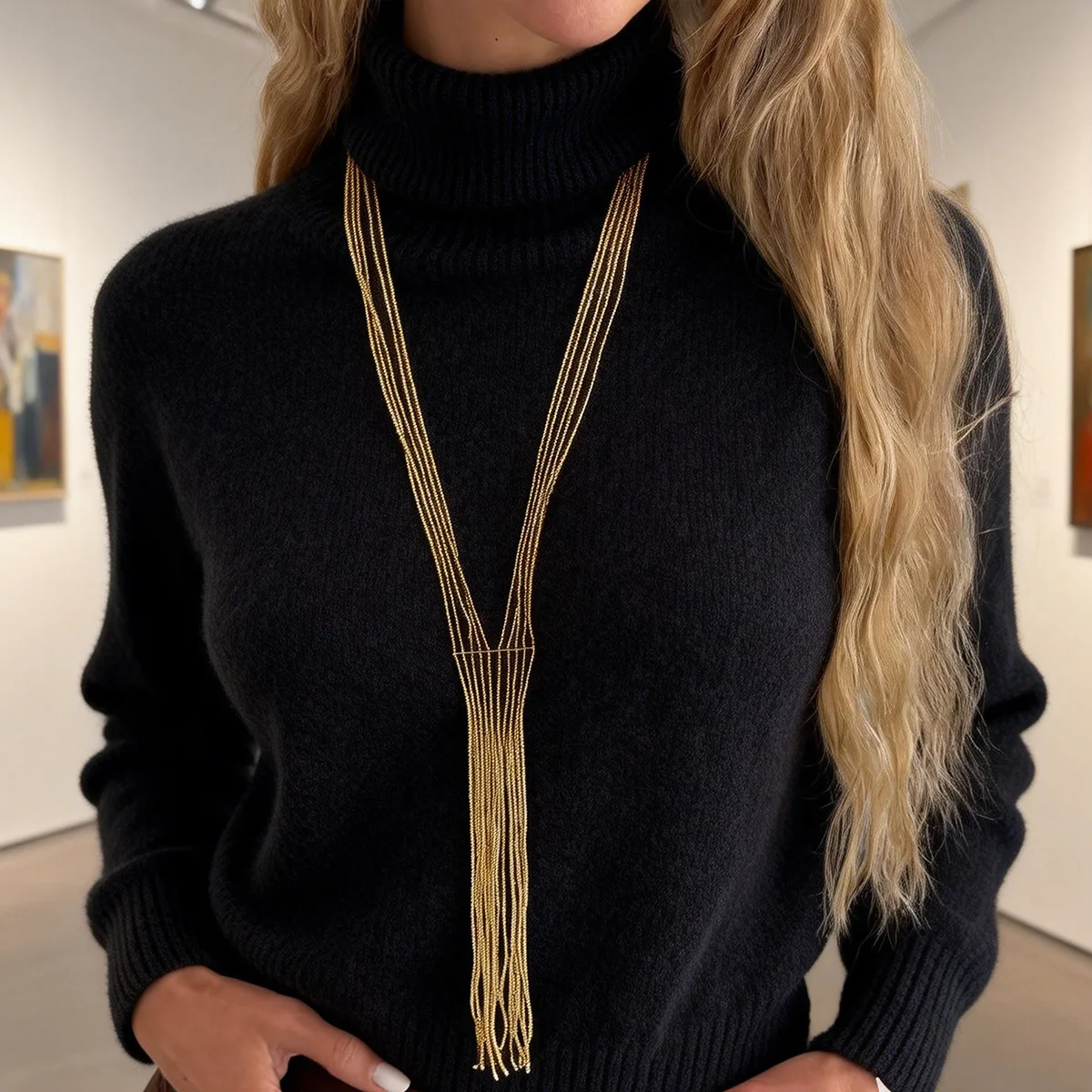 Bohemian Multilayer Glass Seed Bead Necklace Creative Woven Crystal Y Tassel Pendant for Women Ethnic Garment Chain