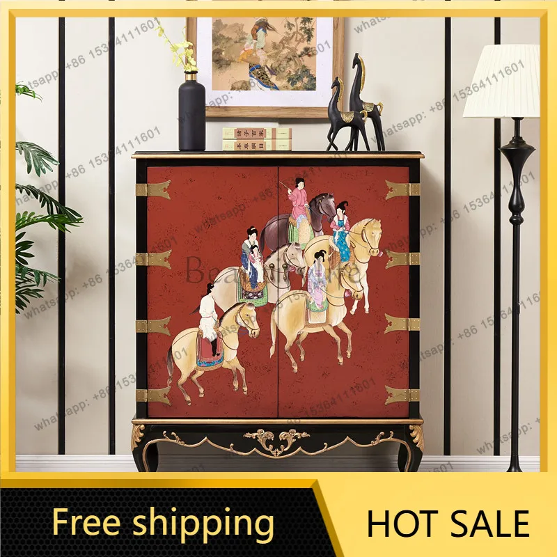 PJ new Chinese classical foyer red double door porch locker