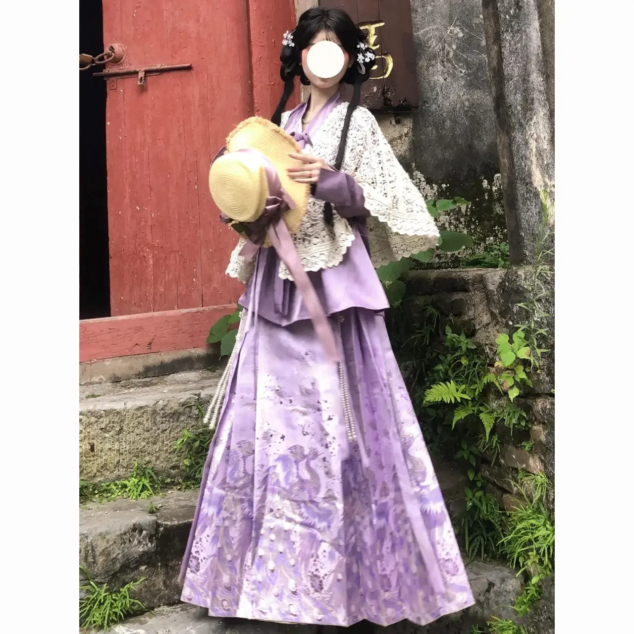 

Purple Suit Cross-Collar Cardigan Horse Face Skirt Japan Hanfu Autumn Winter Daily Classic Of Mountains And Seas Lolita Elements