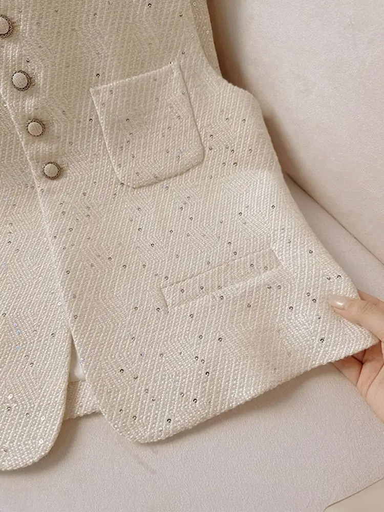 여성 스팽글 조끼 오피스룩 캐주얼 민소매 탑 2025 가을 신상 패션 의상