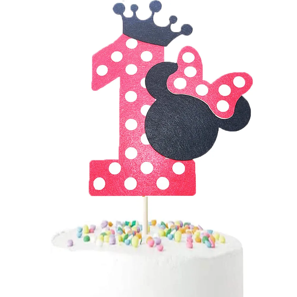 Disney-Topper de Minnie Mouse para pastel, paño de fieltro de papel, decoración de fiesta para baby shower, recuerdo de niño, suministros de