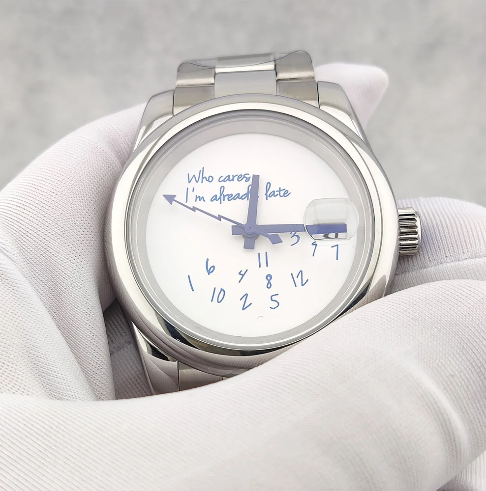 36 مللي متر/39 مللي متر ساعة NH35 ساعة من يهتمني بالفعل متأخر ساعة الأزرق الهاتفي الفولاذ المقاوم للصدأ الياقوت الكريستال ساعة مقاومة للماء