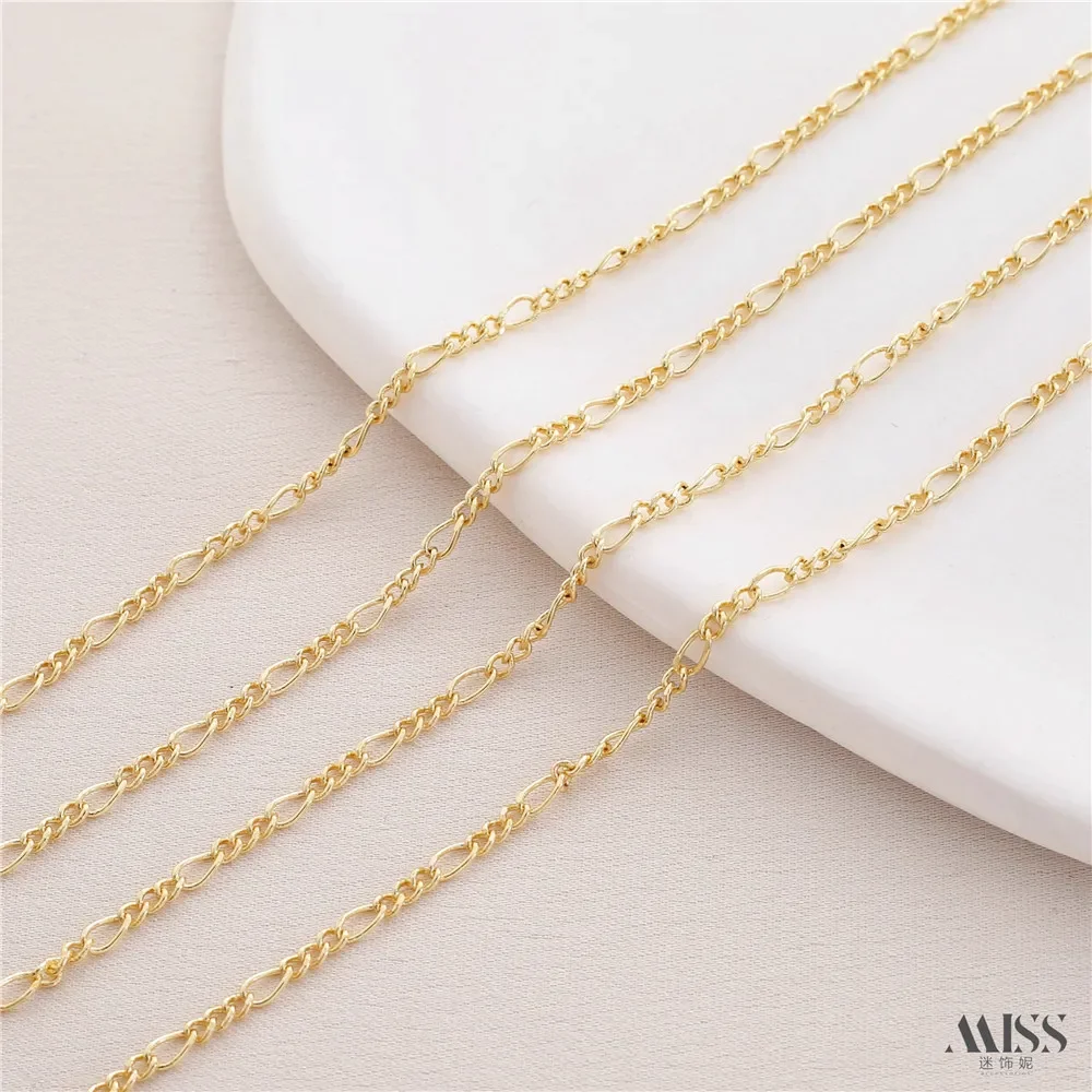 Copper Bag 14K Gold 3 + 1 Figaro Chain Loose Chain DIY Handmade Bracelet Necklace Tail Chain Jewelry Making Accessories