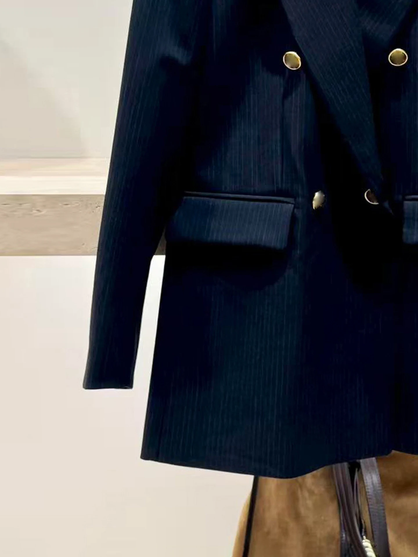 

S Home South Oil High End Women's Autumn 2025 Retro Striped Suit Jaet Fem Turn-down Collar Outerwear Commute Sle Stand...