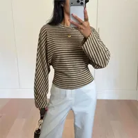 Women’s Loose Tunic Tops Basic Long Sleeve Round Neck Stripes Print T-Shirts Spring Autumn Blouses Y2K Vintage Streetwear - Image 4