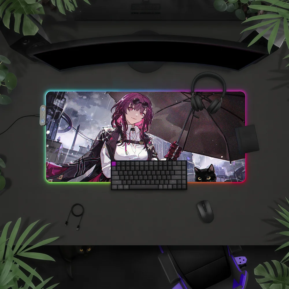 Game Honkai Star Rail Kafka Mouse Pad RGB LED Light Colorful Game Keyboard Non-slip Cover Desk-mat Surface Waterproof