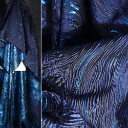 Deep Blue Sea Gold Silk Twill Jacquard Cotton Fabric Pleated Three-dimensional Texture Jacket Suit Designer Fabric
