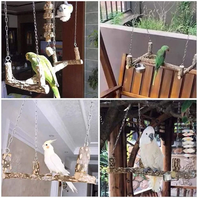 Mainan Burung Tempat Bertengger Kayu untuk Burung Besar Mainan Kunyah Ayunan Burung Kayu Alami Mudah Dipasang untuk Macaw