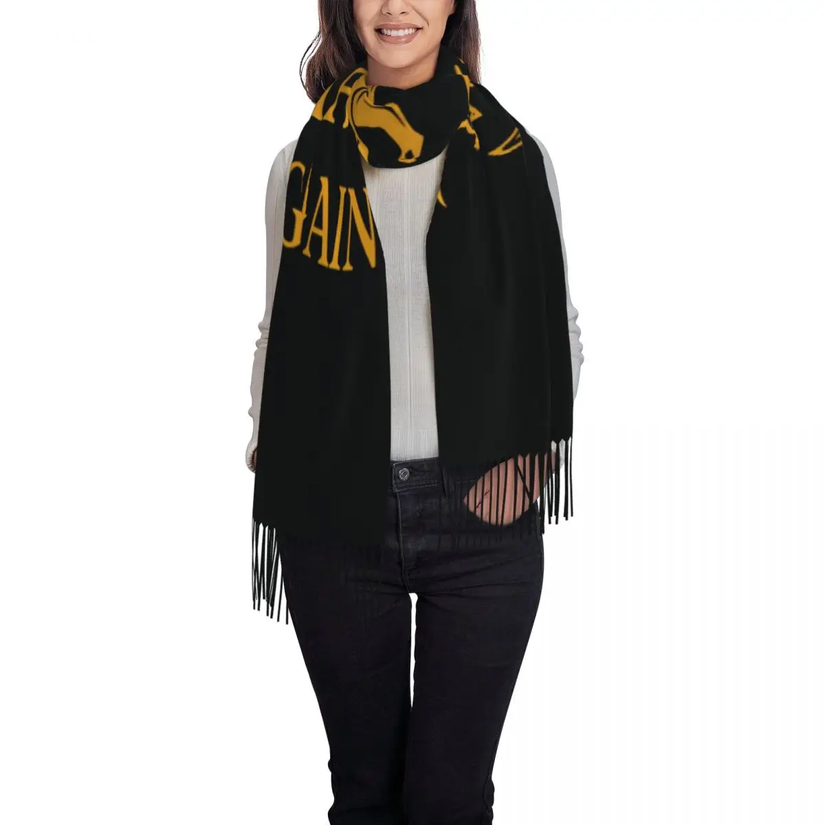 Make Iran Great Again Scarf with Long Tassel Iranian National Emblem Gold Lion Warm Shawl Wrap Female New Large Scarves Foulard