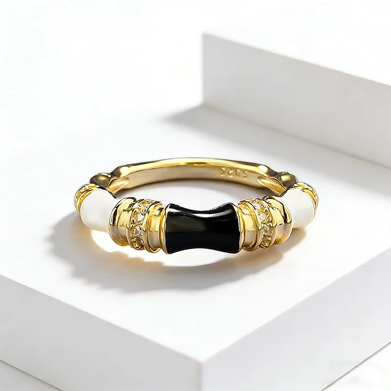 

Модные черно-белые кольца из эпоксидной смолы для женщин - кольцо из стерлингового серебра 925 пробы с золотым покрытием и ювелирные украшения для вечеринок в стиле хип-хоп, подарок для женщин