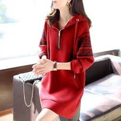 Hooded Full Zip Up Sweatshirt for Women Loose with Zipper Hoodies Long Red Baggy Woman Tops Graphic Dropshiping Casual Cotton E