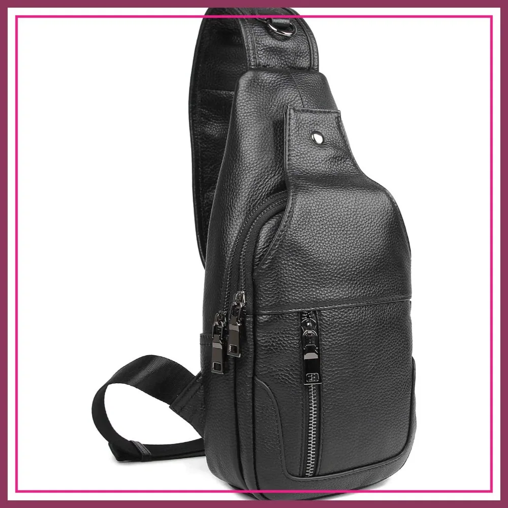 

Waterproof Leather Daypack Sling Shoulder Chest Crossbody Bag for Men Casual