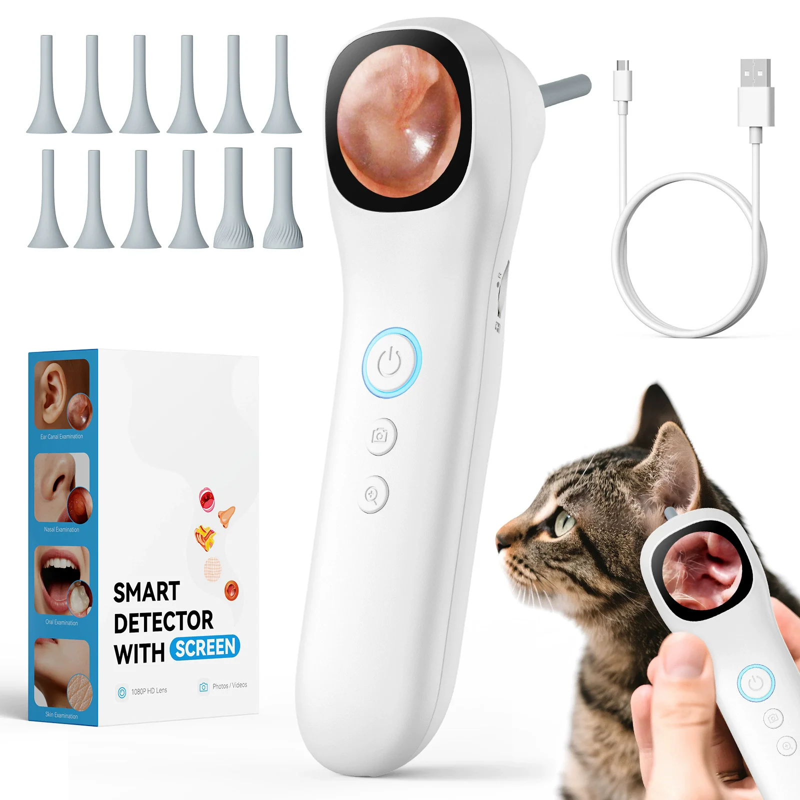 1080P HD Ear Camera Smart Detector with Screen Ear Scoop Set Use for Ears, Nose, Skin, Hair,Includes Ear Pick Set