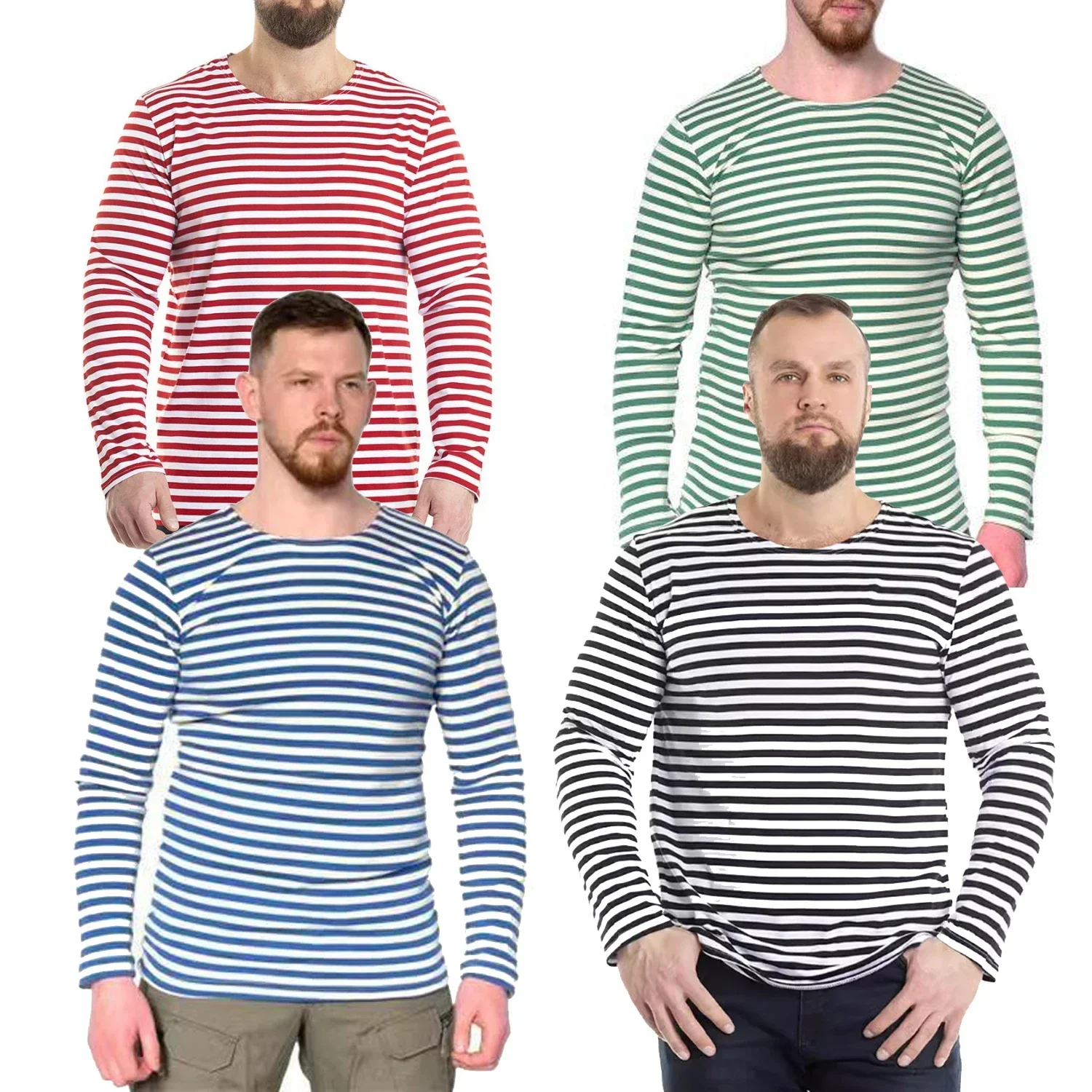 Russian Naval Border Guards VDV Airborne Troops Sailor's Striped Shirt Polyester Long Sleeve Mens Stripes T-Shirt Telnyashka Top