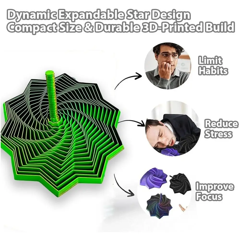 ของเล่นบีบคลายเครียด PLA Expanded Sensory Fidget Star พิมพ์ 3 มิติ พร้อมหูจับ ของเล่นบีบคลายเครียดแบบหมุนวน บรรเทาความเครียดบนโต๊ะทำงาน