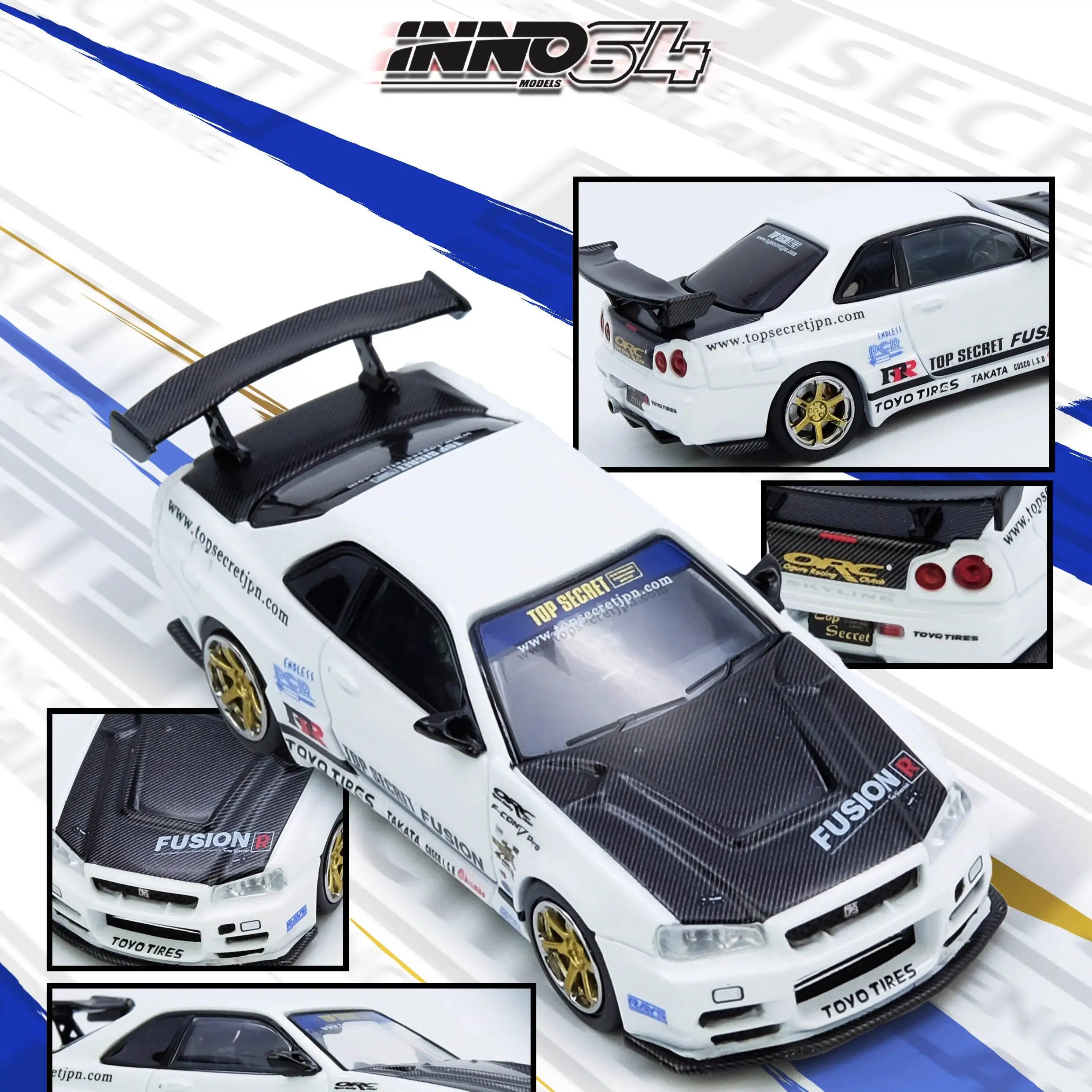 Modelo de Coche de Aleación Diecast INNO Escala 1:64 TOP SECRET R34 GT-R