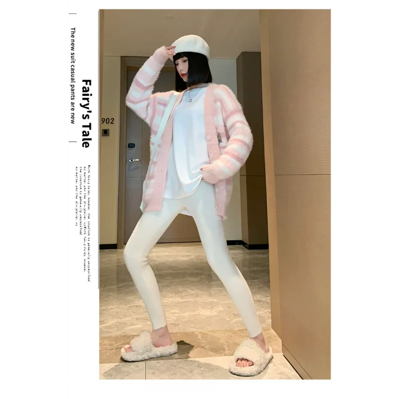 เลกกิ้งมิงค์หนาและอบอุ่นสําหรับผู้หญิงที่มีเอวสูงกระชับสัดส่วนเท้าลําลองยืดหยุ่นแน่น