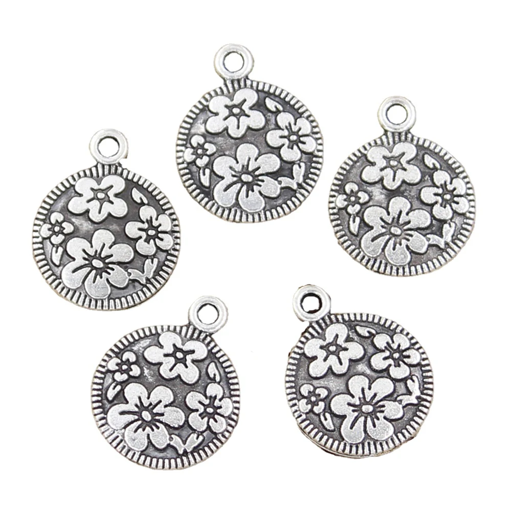 12pcs Charms Circle Flower 18x15mm Antique Making Pendant fit,Vintage Tibetan Silver color,DIY Handmade Jewelry