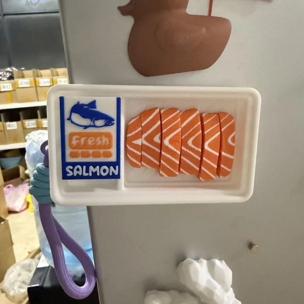 3D Printed Salmon Fridge Magnet Funny Unique Fresh Food Refrigerator Magnets Decorative Creative Salmon Slices Pendant