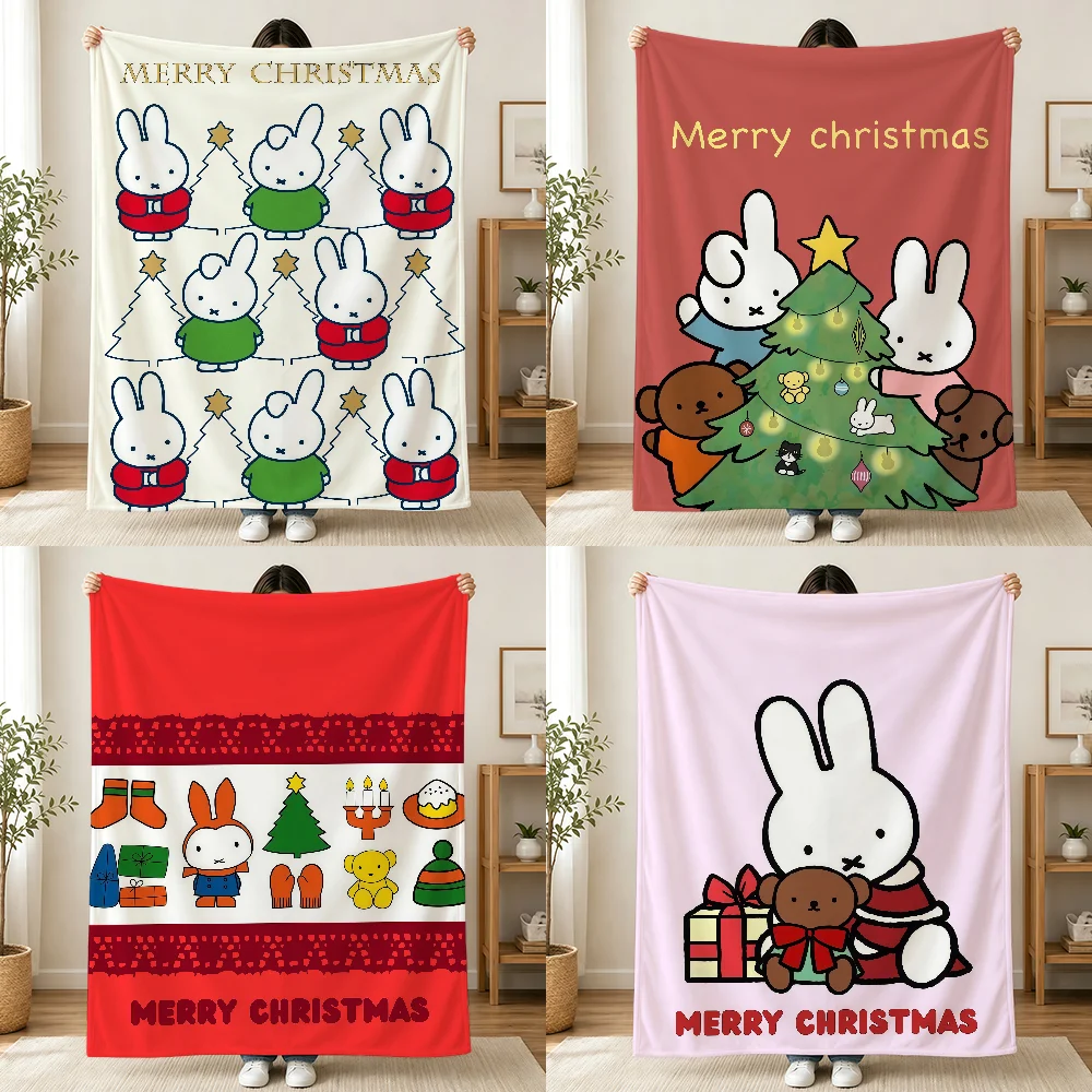 CARTOON CUTE M-MiffyS Christmas Blanket Printed Flannel Soft Warm Cozy Season Nap Bed Sofa Travel Camping Gift Adults Kids