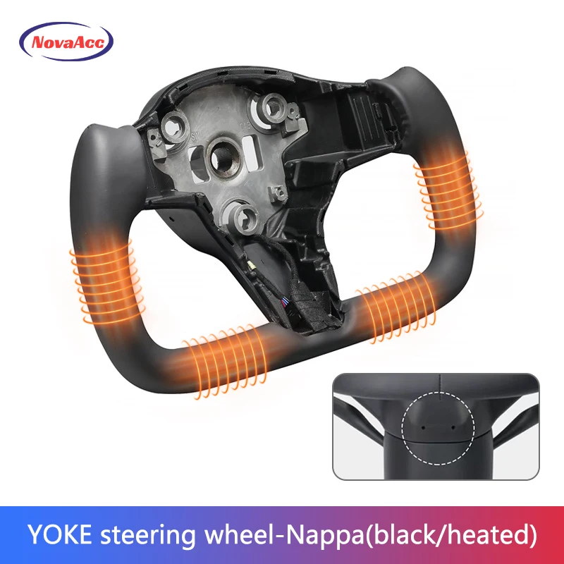 NovaAcc Yoke Steering Wheel For Tesla Model Y 3 2017 2018 2019 2020 2021 2022 2023 Heating Black Nappa Suede Car Accessories image 3