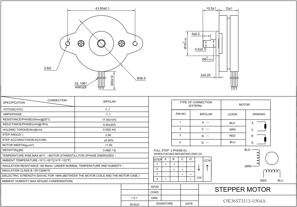 Round 0.9deg Thin Nema 14 Stepper Motor Bipolar 0.5A 7 Ncm/10.9oz Φ36x12.5mm 4 Wires