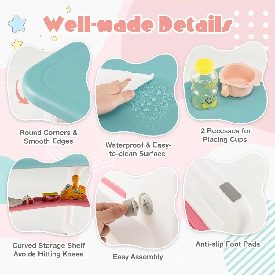 3Piece Plastic Activity Table and Chair Set with Builtin Storage Shelf for 's Reading Drawing Writing Arts Crafts Ideal for Tod