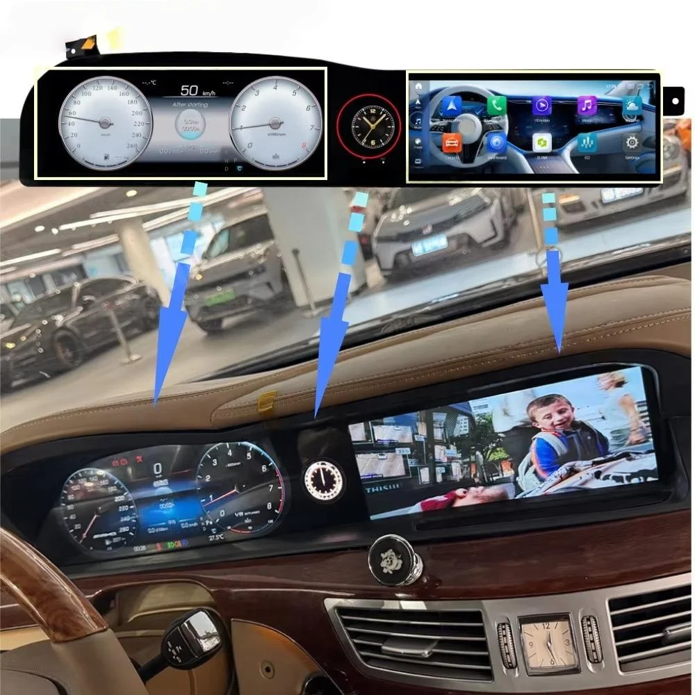 LCD Dual Screen For Benz S Class W221 S250 2006 2007 2008 2009 -2013 Carplay Android AUTO Video Player GPS Car Radio Multimedia