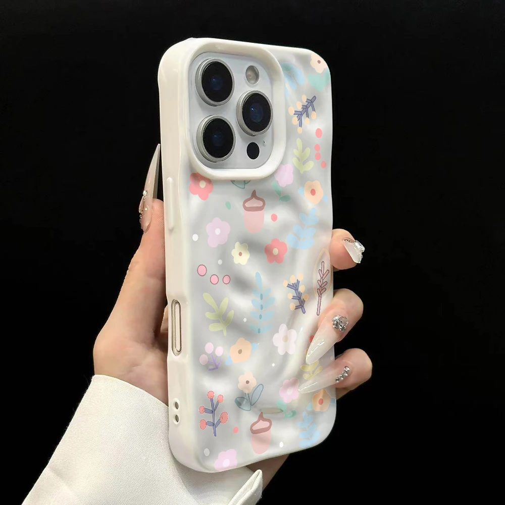 Einfache Blumen-Collage Handyhülle für iPhone 17 16 15 14 13 12 11 Pro Max 14 15 Plus 17Air Falten-Wellen Weiche Silikon-Schutzhülle – Detail 8