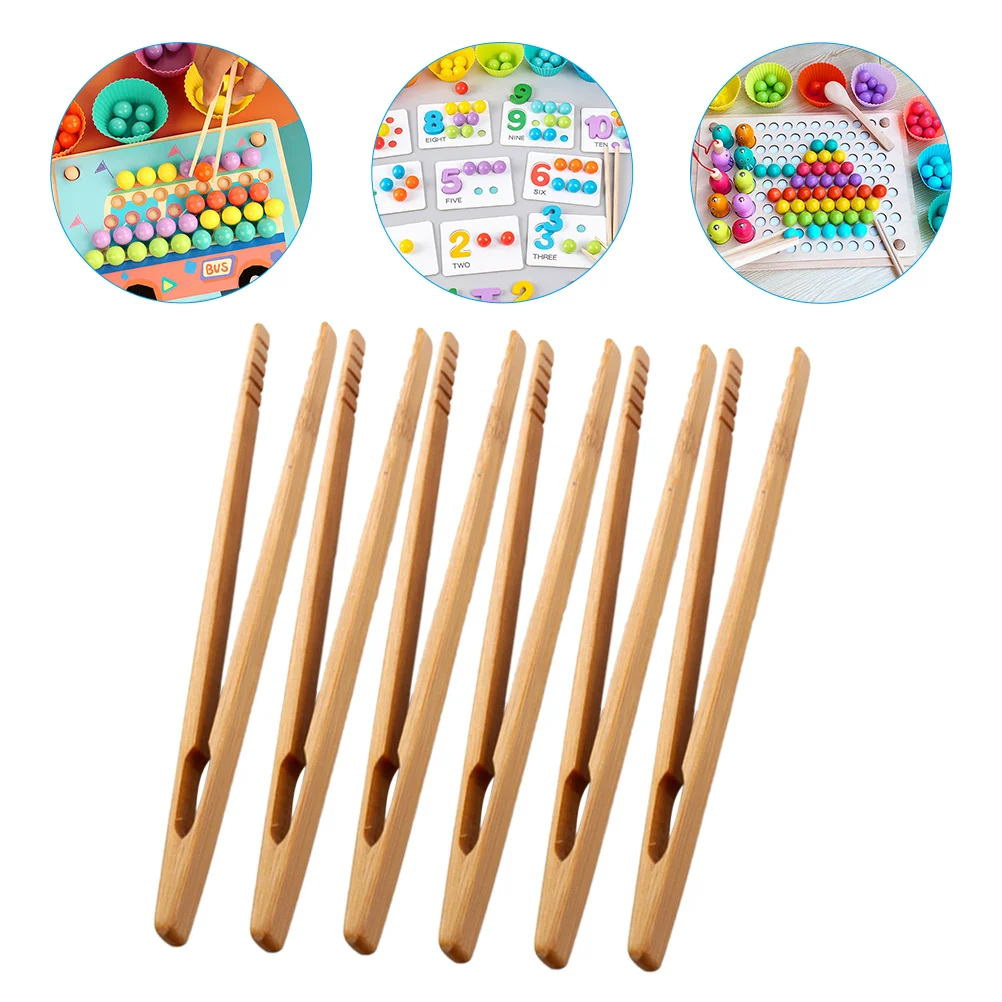 6 Pcs Toddler Tweezers Fine Motor Wooden Tool Tongs for Kids Parent-child Skill Toys