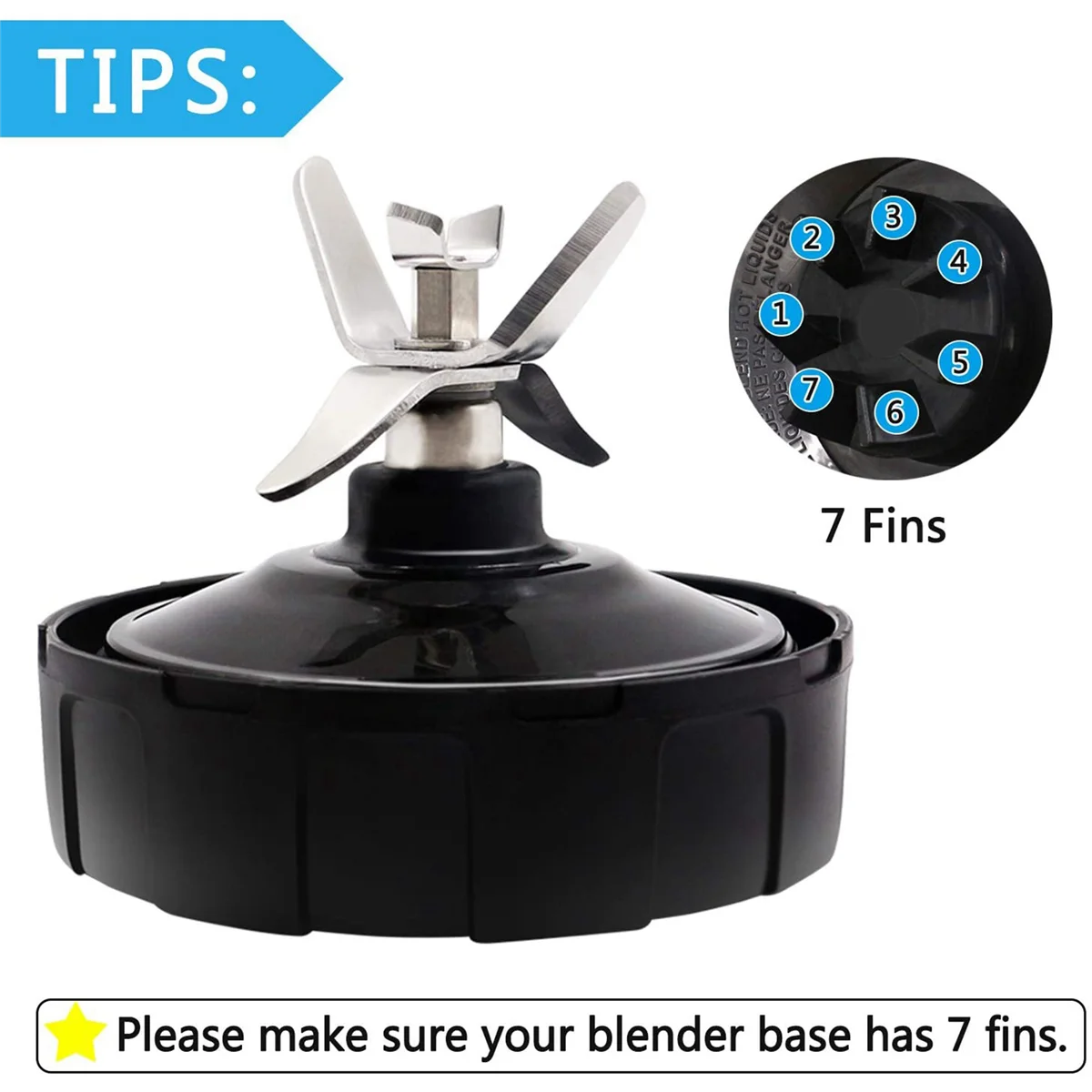 Blender Replacement Parts 7 Fins Bottom Blade for Nutri Ninja Auto IQ BL482 BL2013 BL685-30 BL682 BL642 NN102 BL491