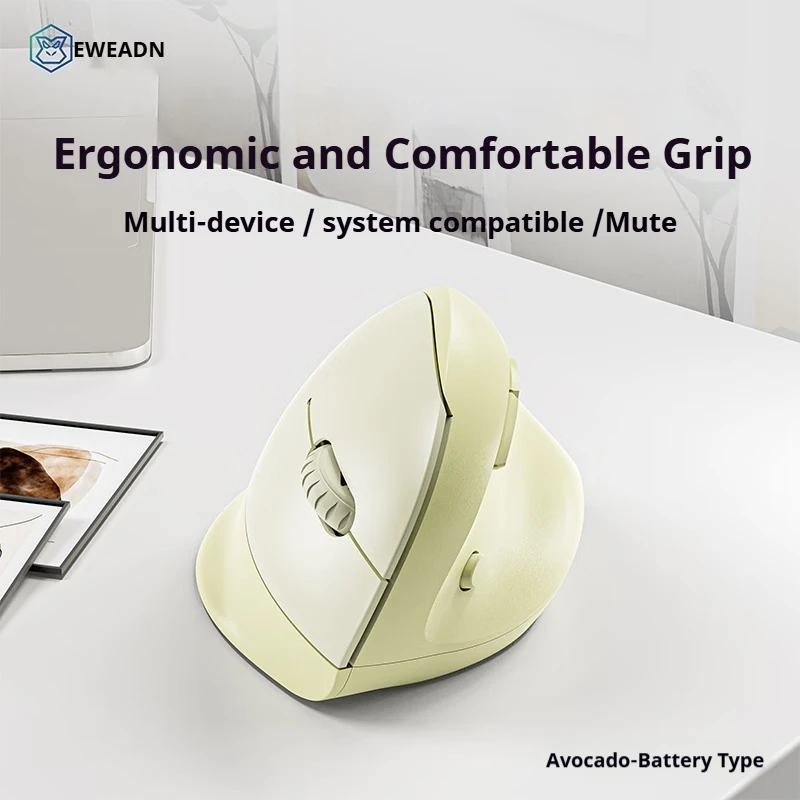 EWEADN Q7 Wireless BT + 2.4G Vertical Gaming Mouse, 6 Buttons, Silent, Adjustable Sensitivity, for Windows, Laptop, Office Work