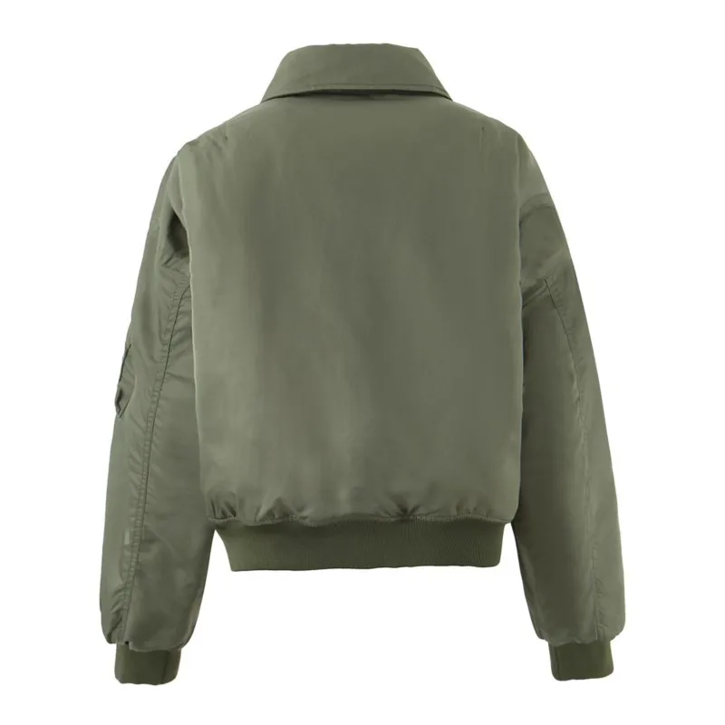 تفاصيل جيب كبيرة تصميم دافئ مقاوم للرياح ملابس يومية قطع علوية لخريف 2025 سترة نسائية جديدة بياقة منفوخة ملابس خارجية قطنية #3