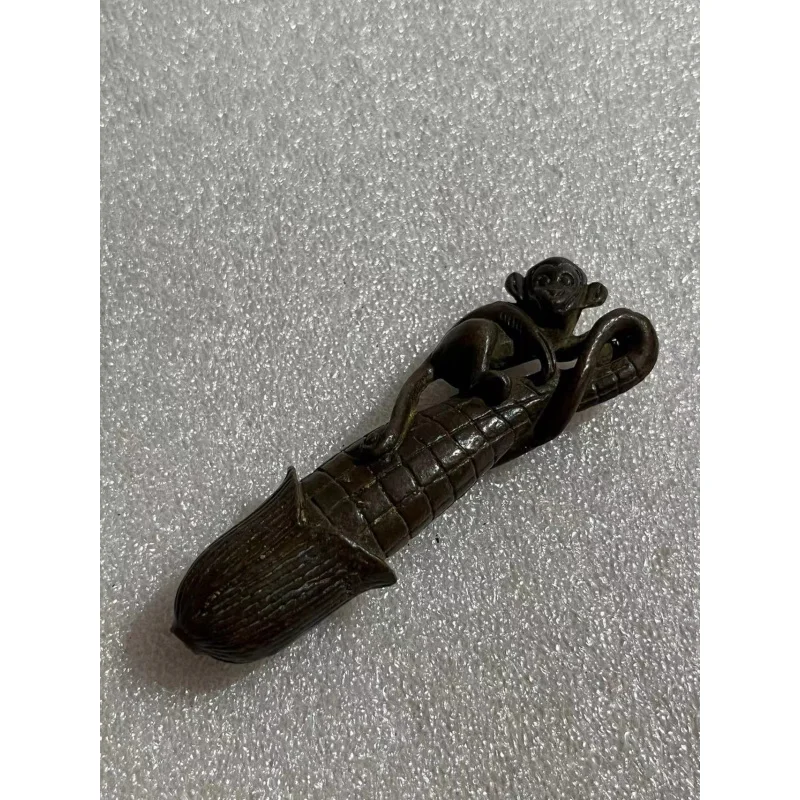 

Antique Bronze Monkey Picking Corn Ornament, Small Vintage Home Decor Craft, Gift for Friends