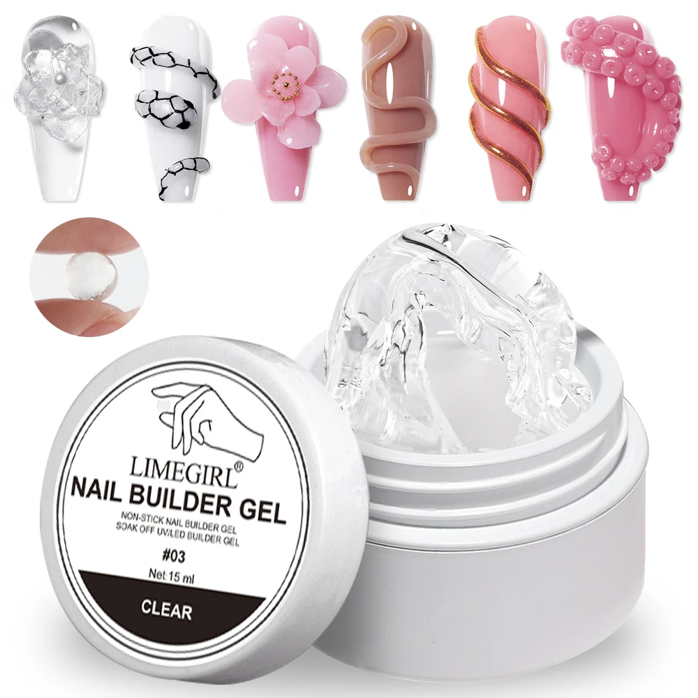 LIMEGIRL 15g Non-Stick Extension Gel UV Quick Build Solid Nail Extension Gel 3D Shaping Nail Art Solid Milky Jelly Hard Gel