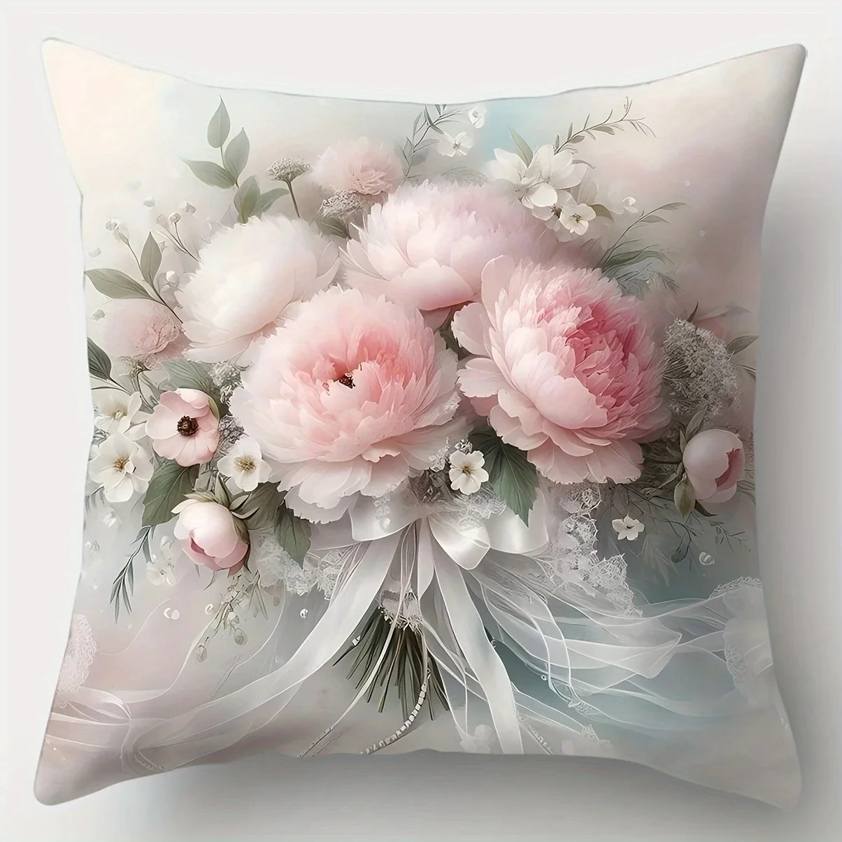 4 Pcs Pink Bouquet Print Pillow Covers – Soft & Cozy Cushion Covers for Living Room Sofa, Bedroom, Office, Car, Home Decor
