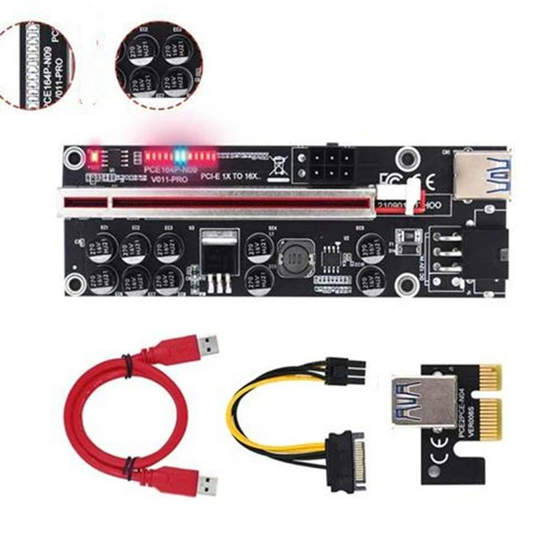 

10Pcs PCIE Riser 011 V011pro PCI E Express PCI-E 16X Riser Video Card Riser GPU Dual 6Pin Adapter Graphics Card