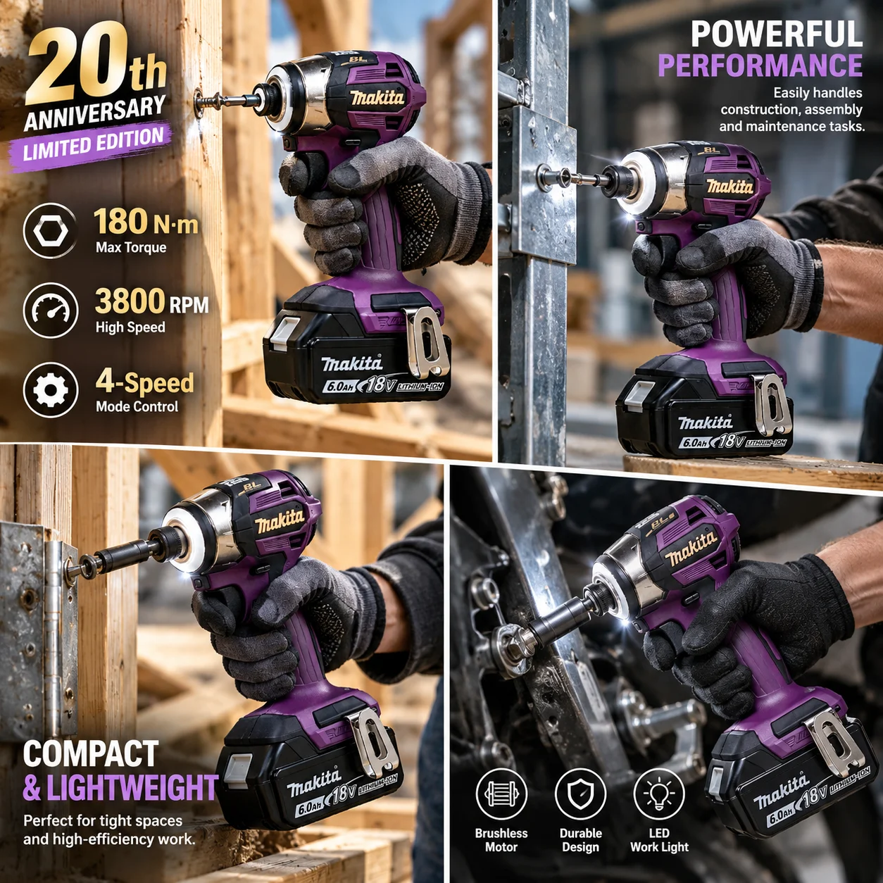 Makita DTD173 20th Anniversary Limited Edition Premium Color Brushless Impact Driver 18V Cordless 180N.m Power Tool for Wood Bol