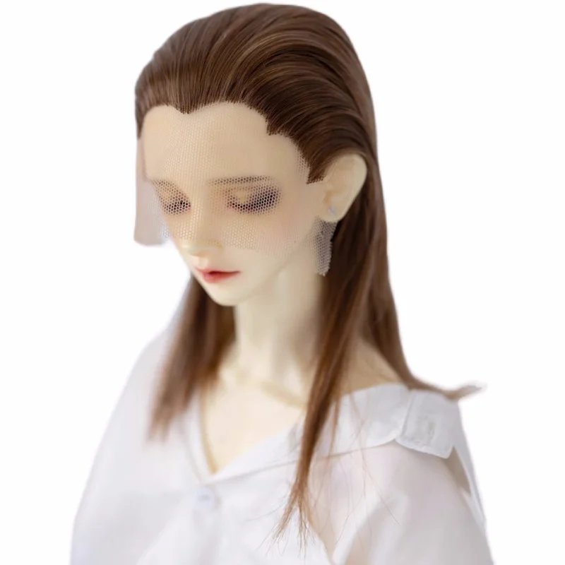 Bjd boneca peruca em branco shapable brinquedo meninas 1/3 tricuspid mão gancho longo em linha reta bonito marrom leite macio seda cabelo boneca acessórios