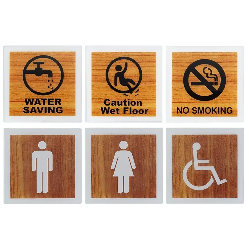 Bathroom Toilet Sign Men's and Women's  Acrylic Signage No Smoking Save Water Beware of Slippery Floor Door Signs Warming Board