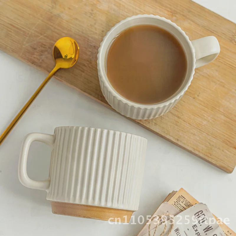Vintage Hand-made Ceramic Mug 240ml Off-White & Green Coffee Milk Drinking Cup for Girls DIY Stacked Home Use