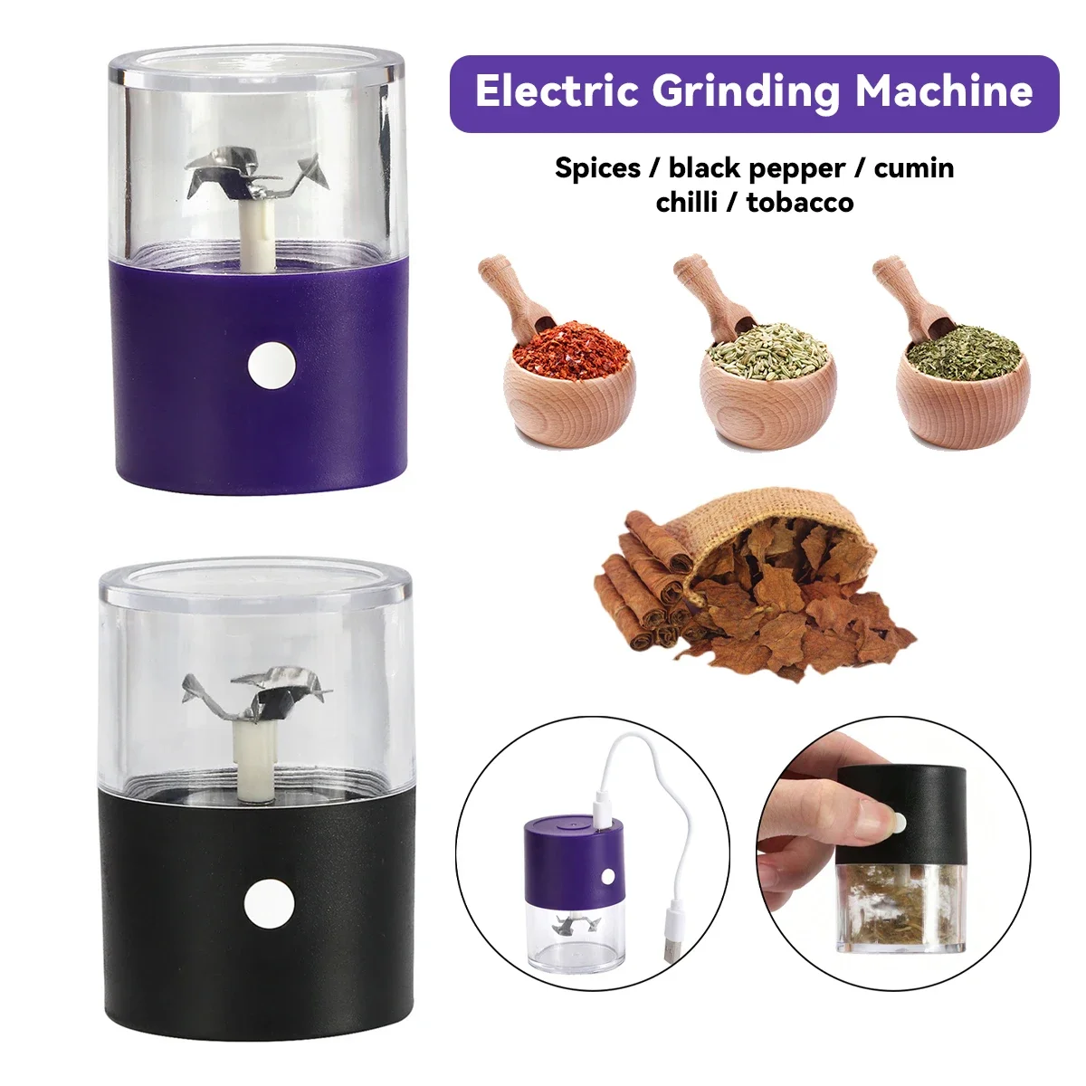 Multifunction Electric Herb Grinder Tobacco Crusher USB Charging Grass Grinders Smoking Accessories Household Kitchen Tools