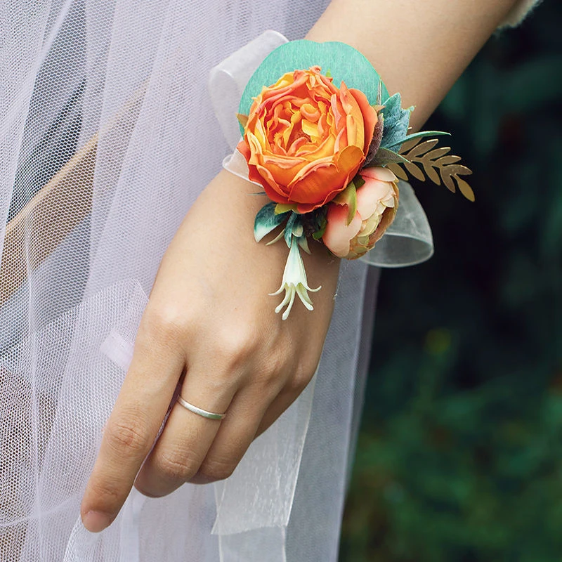 Bridal Bridesmaids Wrist Flower Simulated Pearl Rose Flower Ribbon Bracelet Fashion Wedding Supplies Accessories