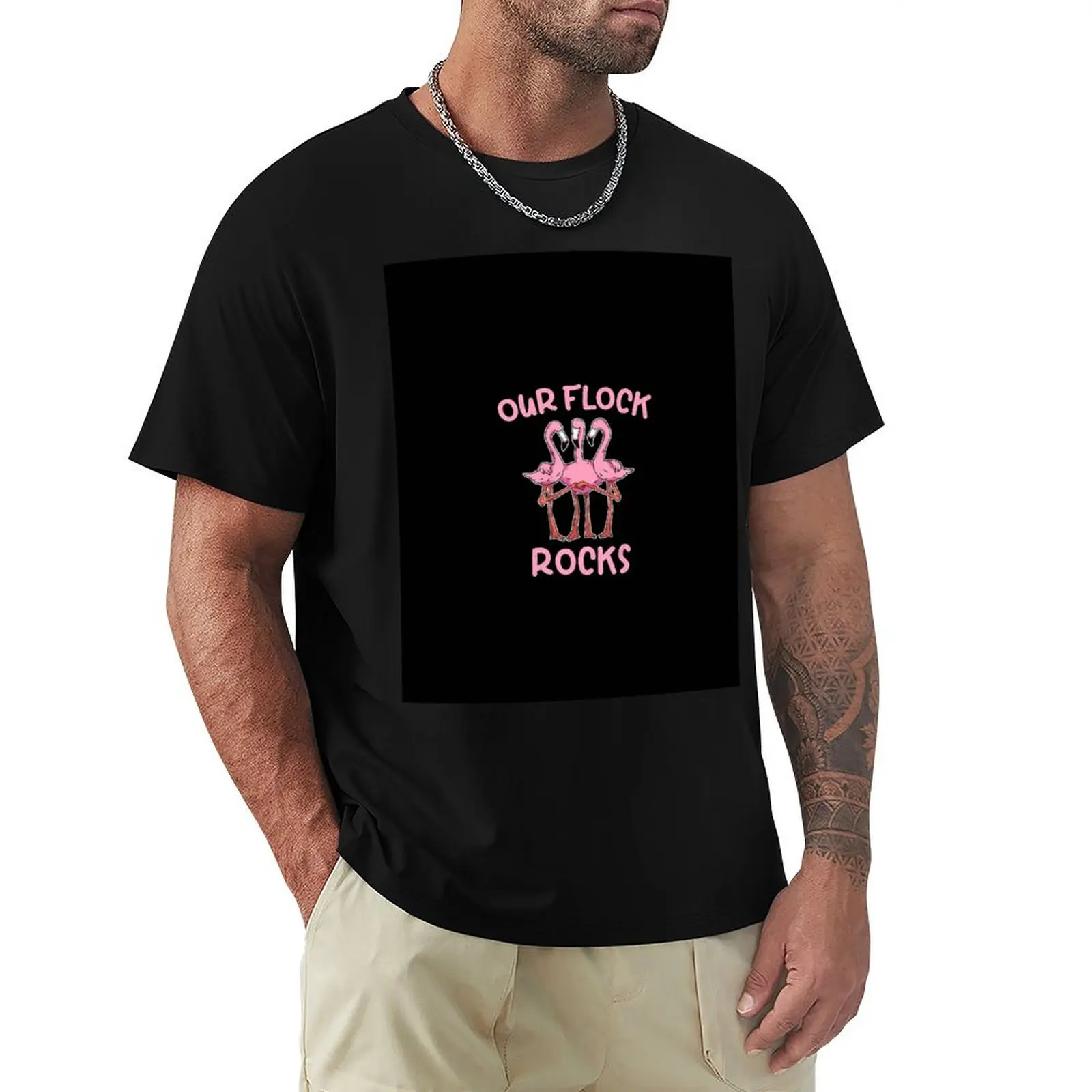 

Our Flock Rocks Flamingo Matching Family Vacation Group T-Shirt sweat graphic tee shirt funny t shirts for men
