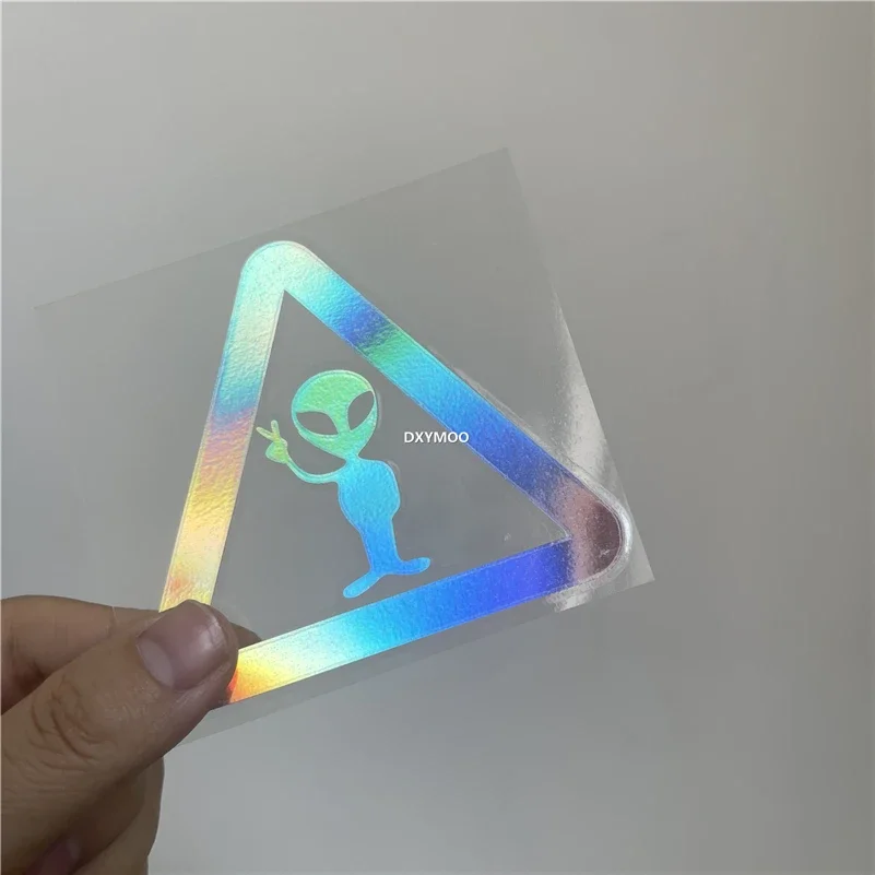1Pc Holographic Triangle Alien Vinyl Sticker Waterproof Space Theme Decal for Motorcycle Car Window 8x7cm