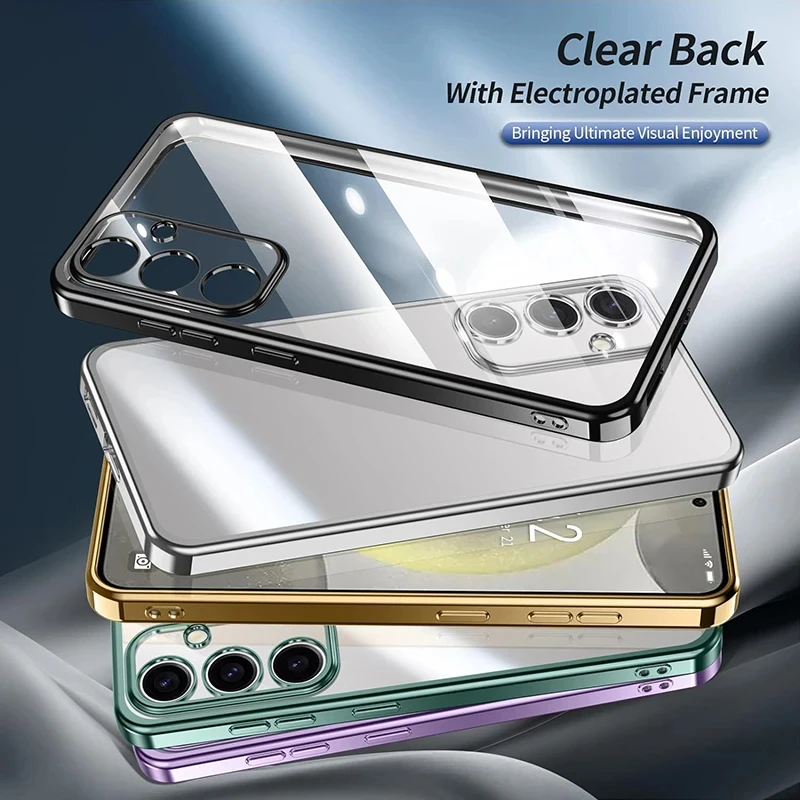 Luxury Plating Silicone Soft Case For Samsung Galaxy S24 S23 FE Plus Ultra Glitter Transparent Clear Shell Shockproof Back Cover