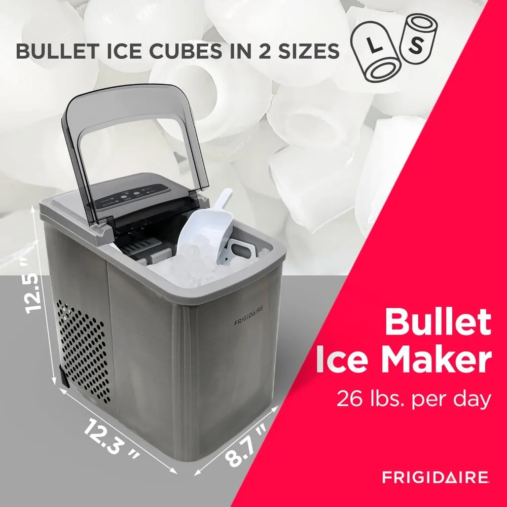 Máquina compacta inoxidável bancada Ice Maker, 26 lbs por dia