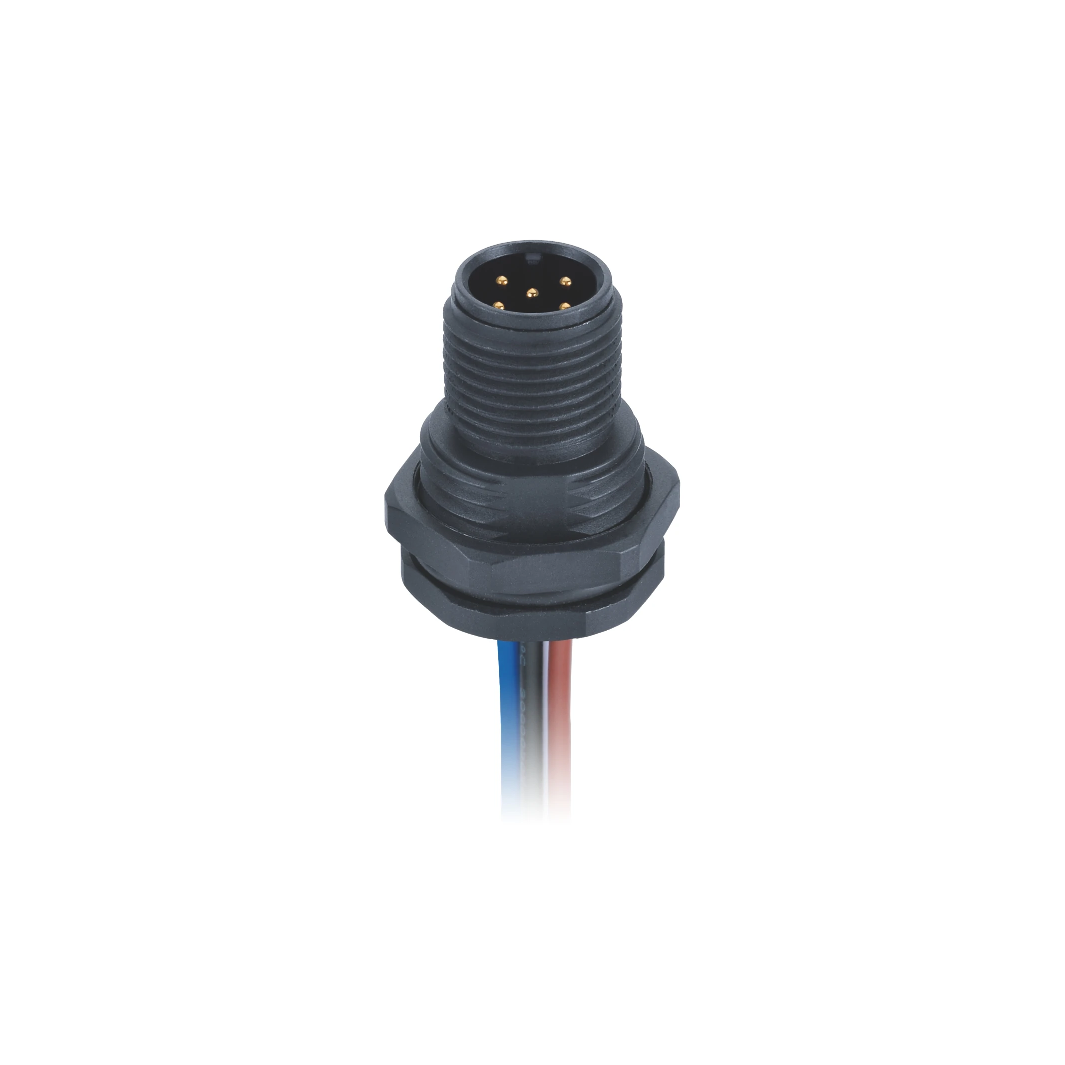 Waterproof M12 Male/female Panel Connector 3/4/5/8/12pin a Code Front Mount with Single Wires, Plastic Screws